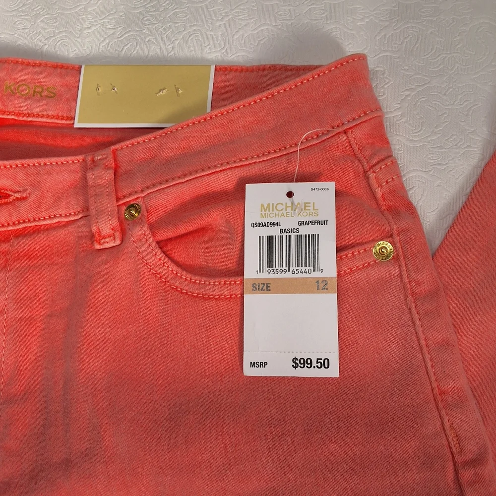 New Michael Michael Kors Izzy Skinny Ankle Cropped Jeans Pants Size 12 .